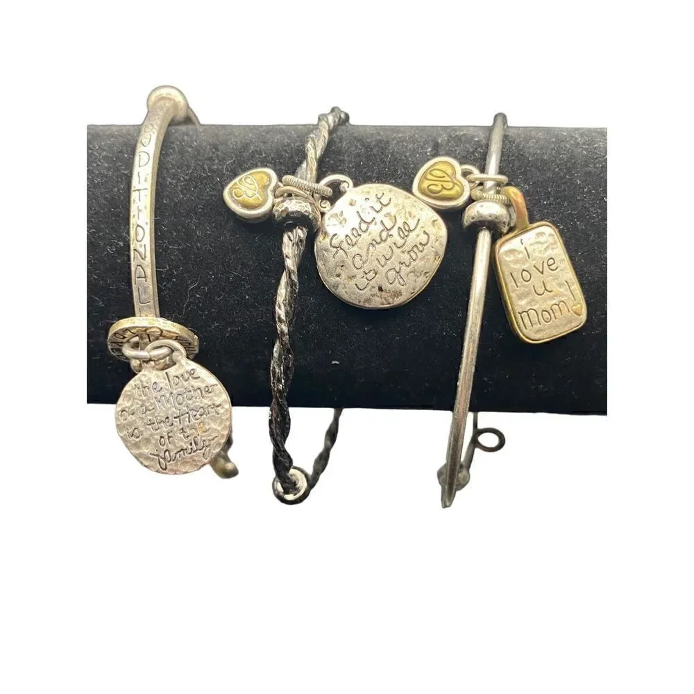 Brighton set of three 3 silver plated bracelets moms mothers family